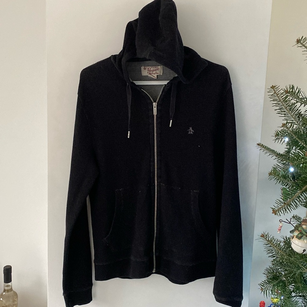 Original penguin waffle hoodie zip up